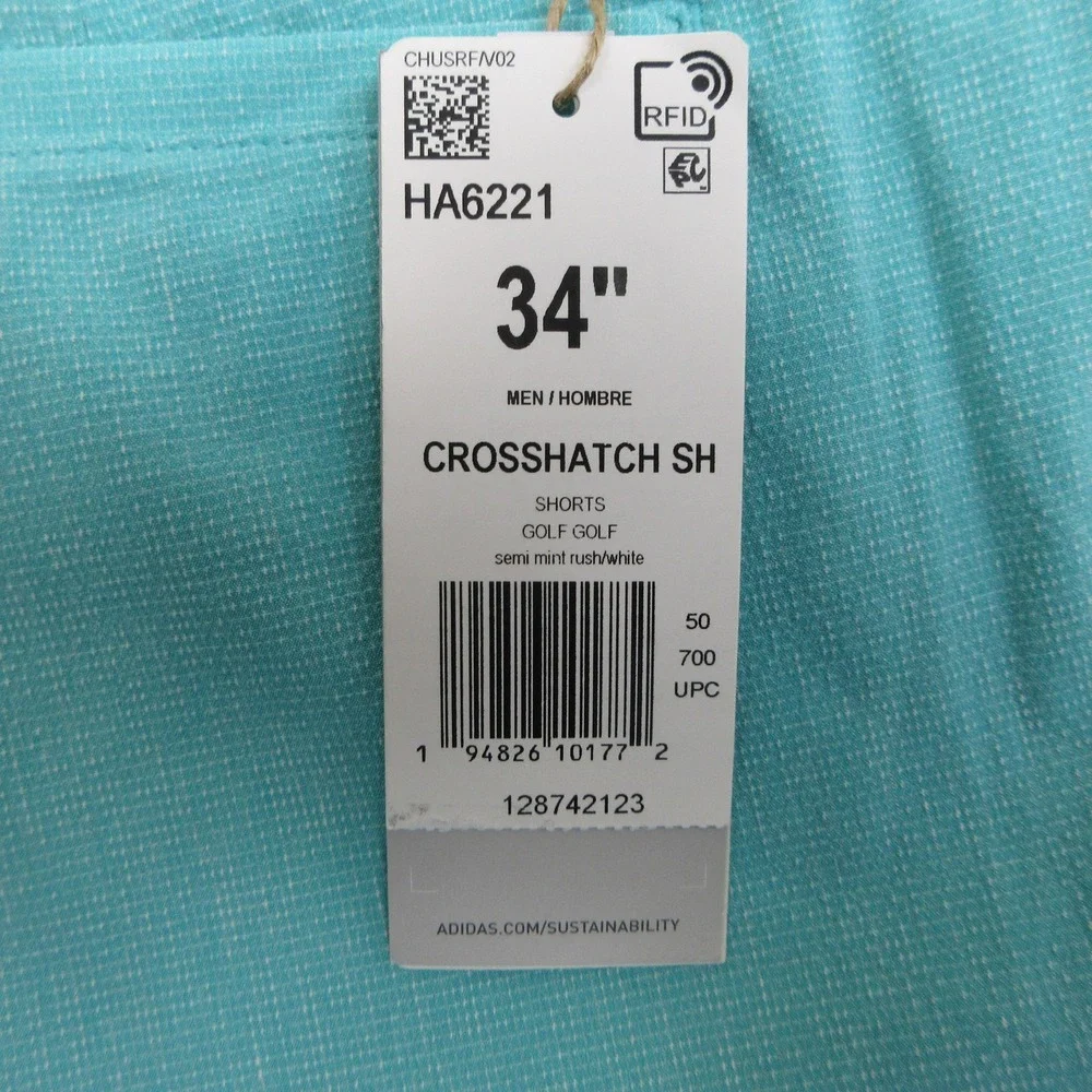 Adidas Crosshatch Golf Shorts Men 34x10 Green Stretch Performance Preppy Resort